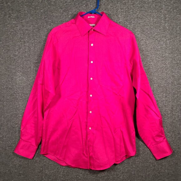 Van Heusen Men's Dress Shirt Fitted Lux Sateen Button Down Collar Hot Pink 15.5 - Picture 1 of 12